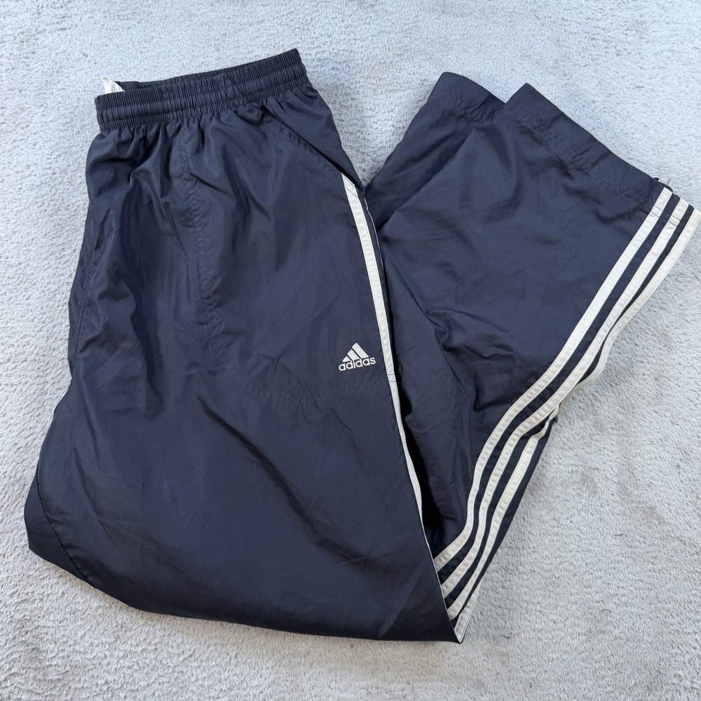 Adidas Windbreaker Pants Mens Large Black Drawstring Lined Zip Ankle Gym Track